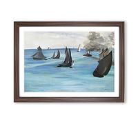 Big Box Art Sea View, Calm Weather by Edouard Manet Framed Wall Art Picture Print Ready to Hang, Walnut A2 (62 x 45 cm)