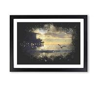 Big Box Art Seagull by The Pier Paint Splash Framed Wall Art Picture Print Ready to Hang, Black A2 (62 x 45 cm)