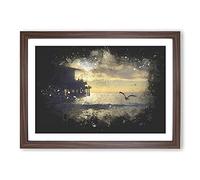 Big Box Art Seagull by The Pier Paint Splash Framed Wall Art Picture Print Ready to Hang, Walnut A2 (62 x 45 cm)