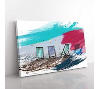 Big Box Art Seascape Deckchairs Brighton Beach Seagulls V2 Canvas Wall Art Print Ready to Hang Picture, 76 x 50 cm (30 x 20 Inch), Multi-Coloured