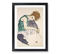 Big Box Art Seated Woman Vol.1 by Egon Schiele Framed Wall Art Picture Print Ready to Hang, Black A2 (62 x 45 cm)