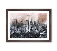 Big Box Art Seattle Washington Skyline in Abstract Framed Wall Art Picture Print Ready to Hang, Walnut A2 (62 x 45 cm)