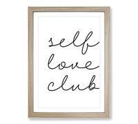 Big Box Art Self Love Club Typography Framed Wall Art Picture Print Ready to Hang, Oak A2 (62 x 45 cm)