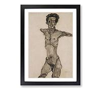 Big Box Art Self-Portrait Vol.9 by Egon Schiele Framed Wall Art Picture Print Ready to Hang, Black A2 (62 x 45 cm)