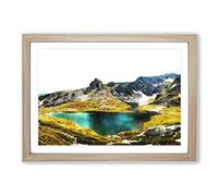 Big Box Art Seven Rila Lakes in Bulgaria Painting Framed Wall Art Picture Print Ready to Hang, Oak A2 (62 x 45 cm)