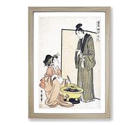 Big Box Art Seventh Hour of The Night by Kitagawa Utamaro Framed Wall Art Picture Print Ready to Hang, Oak A2 (62 x 45 cm)