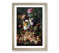 Big Box Art Severin Roesen Still Life Flower Bouquet Framed Wall Art Picture Print Ready to Hang, Oak A2 (62 x 45 cm)