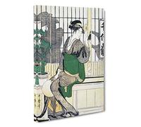 Big Box Art Shadows on The Shoji by Kitagawa Utamaro Painting Canvas Wall Art Framed Picture Print, 30 x 20 Inch (76 x 50 cm), White, Grey, Green, Black