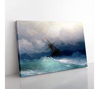 Big Box Art Ship On A Stormy Sea by Ivan Aivazovsky Canvas Wall Art Print Ready to Hang Picture, 76 x 50 cm (30 x 20 Inch), Grey, Grey, White