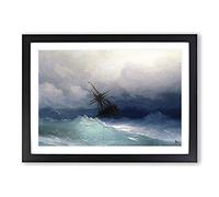Big Box Art Ship On A Stormy Sea by Ivan Aivazovsky Framed Wall Art Picture Print Ready to Hang, Black A2 (62 x 45 cm)