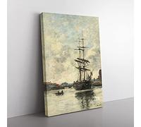 Big Box Art Ship On The Touques by Eugene Boudin Canvas Wall Art Print Ready to Hang Picture, 76 x 50 cm (30 x 20 Inch), Grey, Grey, Green