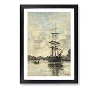 Big Box Art Ship On The Touques by Eugene Boudin Framed Wall Art Picture Print Ready to Hang, Black A2 (62 x 45 cm)