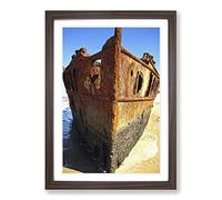 Big Box Art Ship Wreck on Beach (5) Framed Wall Art Picture Print Ready to Hang, Walnut A2 (62 x 45 cm)