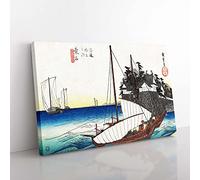 Big Box Art Ships Setting Sail by Utagawa Hiroshige Painting Canvas Wall Art Print Ready to Hang Picture, 76 x 50 cm (30 x 20 Inch), White, Brown, Beige, Blue, Brown