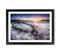 Big Box Art Shipwreck on Rossbeigh Beach in Abstract Framed Wall Art Picture Print Ready to Hang, Black A2 (62 x 45 cm)