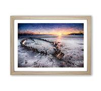 Big Box Art Shipwreck on Rossbeigh Beach in Abstract Framed Wall Art Picture Print Ready to Hang, Oak A2 (62 x 45 cm)