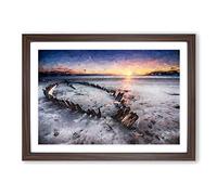 Big Box Art Shipwreck on Rossbeigh Beach in Abstract Framed Wall Art Picture Print Ready to Hang, Walnut A2 (62 x 45 cm)