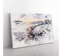 Big Box Art Shipwreck on Rossbeigh Beach Watercolour Canvas Wall Art Print Ready to Hang Picture, 76 x 50 cm (30 x 20 Inch), Lavender, Grey, Black, Blue