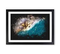 Big Box Art Shoreline in Rhodes in Greece Paint Splash Framed Wall Art Picture Print Ready to Hang, Black A2 (62 x 45 cm)
