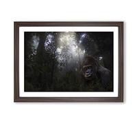 Big Box Art Silverback Gorilla in The Jungle Framed Wall Art Picture Print Ready to Hang, Walnut A2 (62 x 45 cm)