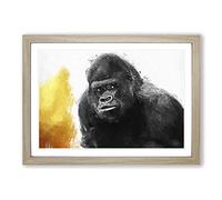 Big Box Art Silverback Gorilla with Golden Flash Framed Wall Art Picture Print Ready to Hang, Oak A2 (62 x 45 cm)