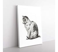 Big Box Art Sitting Cat by Jean Bernard Canvas Wall Art Print Ready to Hang Picture, 76 x 50 cm (30 x 20 Inch), White, Grey, Black