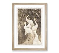 Big Box Art Six Cranes by Theo Van Hoytema Framed Wall Art Picture Print Ready to Hang, Oak A2 (62 x 45 cm)