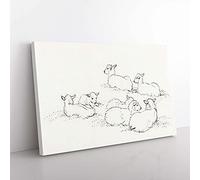 Big Box Art Six Lambs by Jean Bernard Canvas Wall Art Print Ready to Hang Picture, 76 x 50 cm (30 x 20 Inch), White, Grey