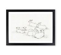 Big Box Art Six Lambs by Jean Bernard Framed Wall Art Picture Print Ready to Hang, Black A2 (62 x 45 cm)