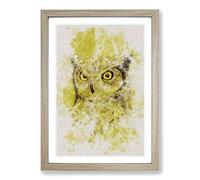 Big Box Art Sketch of an Owl Watercolour Framed Wall Art Picture Print Ready to Hang, Oak A2 (62 x 45 cm)