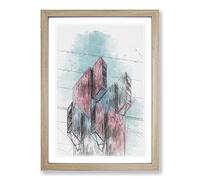Big Box Art Sketching The Architecture Vol.64 Framed Wall Art Picture Print Ready to Hang, Oak A2 (62 x 45 cm)