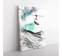 Big Box Art Ski Lift in The Alps in Abstract Canvas Wall Art Print Ready to Hang Picture, 76 x 50 cm (30 x 20 Inch), White, Grey, Turquoise, Grey, Black