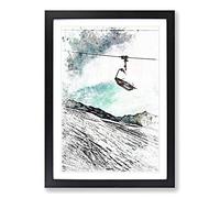 Big Box Art Ski Lift in The Alps in Abstract Framed Wall Art Picture Print Ready to Hang, Black A2 (62 x 45 cm)
