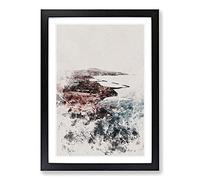 Big Box Art Skyline of Tenerife in Spain Watercolour Framed Wall Art Picture Print Ready to Hang, Black A2 (62 x 45 cm)
