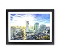 Big Box Art Skyline of Warsaw in Poland Painting Framed Wall Art Picture Print Ready to Hang, Black A2 (62 x 45 cm)