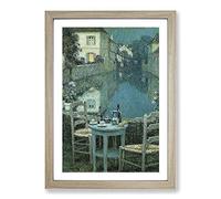 Big Box Art Small Table in Evening Dusk by Henri Le Sidaner Framed Wall Art Picture Print Ready to Hang, Oak A2 (62 x 45 cm)