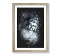 Big Box Art Smoke Surrounding The Buddha Paint Splash Framed Wall Art Picture Print Ready to Hang, Oak A2 (62 x 45 cm)