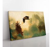 Big Box Art Snipe Bird by Bruno Liljefors Canvas Wall Art Print Ready to Hang Picture, 76 x 50 cm (30 x 20 Inch), Yellow, Cream, Green