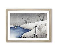 Big Box Art Snow on Ayase River by Takahashi Shotei Framed Wall Art Picture Print Ready to Hang, Oak A2 (62 x 45 cm)