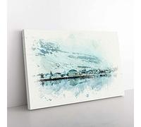 Big Box Art Snowy Mountain in Iceland in Abstract Canvas Wall Art Print Ready to Hang Picture, 76 x 50 cm (30 x 20 Inch), White, Blue, Teal