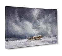 Big Box Art Solheimasandur Plane Wreck in Abstract Canvas Wall Art Framed Picture Print, 30 x 20 Inch (76 x 50 cm), Grey, Blue