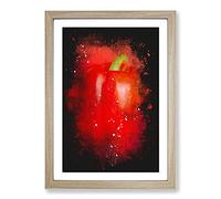 Big Box Art Solo Red Bell Pepper Paint Splash Framed Wall Art Picture Print Ready to Hang, Oak A2 (62 x 45 cm)