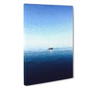 Big Box Art Solo Sailing Boat Across The Sea in Abstract Canvas Wall Art Framed Picture Print, 30 x 20 Inch (76 x 50 cm), White, Blue
