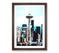 Big Box Art Space Needle in Seattle Washington Painting Framed Wall Art Picture Print Ready to Hang, Walnut A2 (62 x 45 cm)
