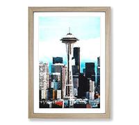 Big Box Art Space Needle in Seattle Washington Painting Framed Wall Art Picture Print Ready to Hang, Oak A2 (62 x 45 cm)