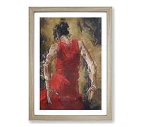 Big Box Art Spanish Flamenco Dancer in Abstract Framed Wall Art Picture Print Ready to Hang, Oak A2 (62 x 45 cm)