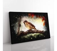 Big Box Art Sparrow Bird Vol.1 Paint Splash Canvas Wall Art Print Ready to Hang Picture, 76 x 50 cm (30 x 20 Inch), Black, Beige, Brown
