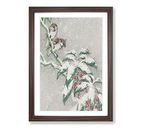 Big Box Art Sparrows on a Berry Bush by Ohara Koson Framed Wall Art Picture Print Ready to Hang, Walnut A2 (62 x 45 cm)