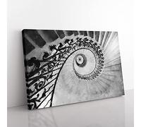 Big Box Art Spiral Staircase Painting Canvas Wall Art Print Ready to Hang Picture, 76 x 50 cm (30 x 20 Inch), Grey, White, Grey, Black