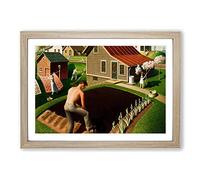 Big Box Art Spring in Town by Grant Wood Framed Wall Art Picture Print Ready to Hang, Oak A2 (62 x 45 cm)